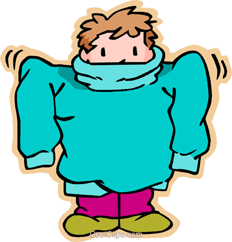 Una ilustración de un niño que lleva puestsa una camisa exageradamente grande: le llega hasta las rodillas y le tapa parte de la cara; tampoco se ven las manos.