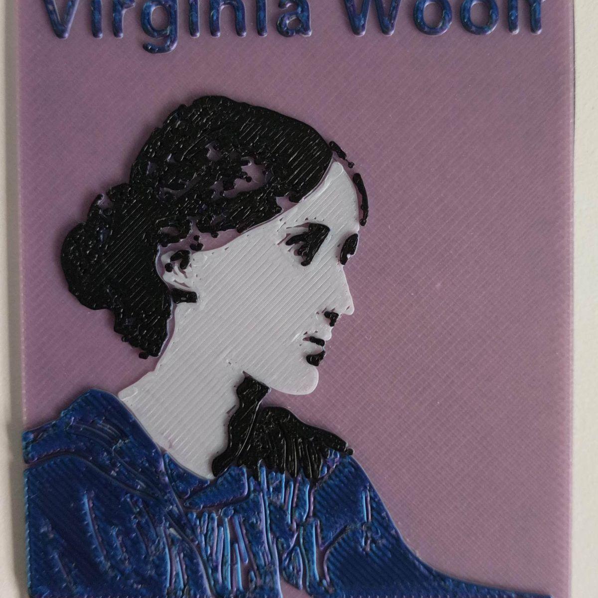 Imán con la imagen de Virginia Woolf hecho con impresión 3D.